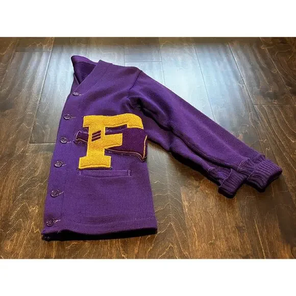 1950s WOOL SAND KNIT CHEERLEADER University HIGH SCHOOL F‎ LETTER SWEATER Read